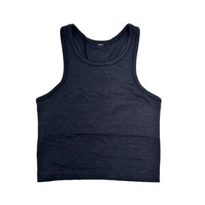 Lululemon Ribbed Racerback Cropped Tank Top Built In Bra Heathered Black Size 4